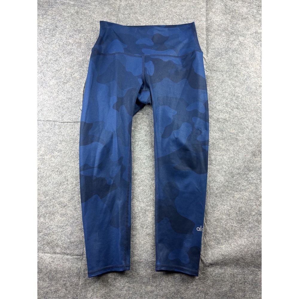 Alo Yoga Leggings Women's Sz S 20" Blue Camo Airbrush Crop Gym Athletic Workout